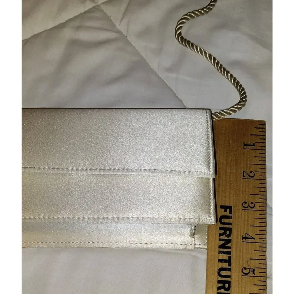 NWOT 100% Pure Silk Champagne Gold Flap Evening Clutch Crossbody Bag Tassel